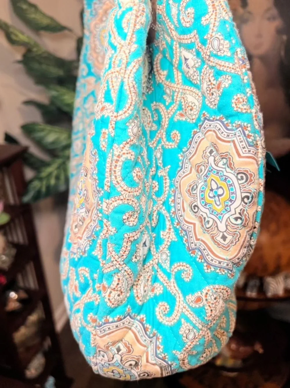 Vera Bradley Hobo Bag Quilted Shoulder Handbag Pockets Blue Turquoise Paisley